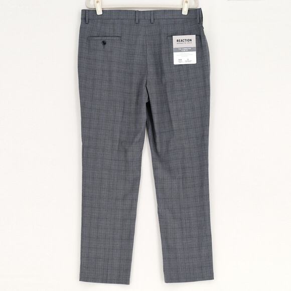 Kenneth Cole Reaction Men's Grey Plaid Slim-Fit Stretch Dress Pants Size 38x30 - Picture 6 of 7